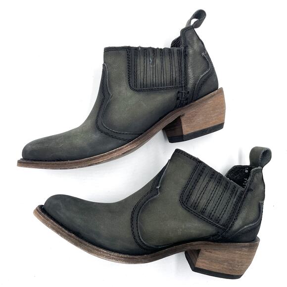 Liberty Black Moneta Booties Black Leather Western Ankle Boot Block Heel Sz 7 - Picture 5 of 9